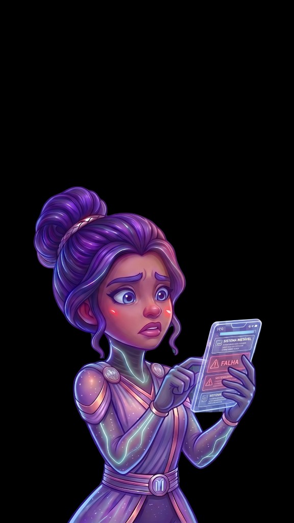Ju preocupada com alertas de cyberbullying no celular holográfico